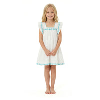 Mer St Barth Serena Girls' Tassel Dress Aqua Floral Embroidery