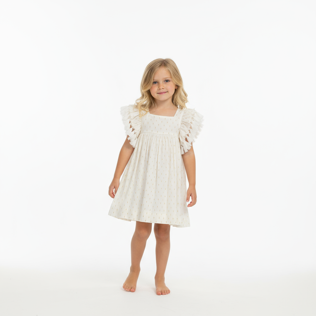 Mer St Barth Serena Girls' Tassel Dress Gold Dobby