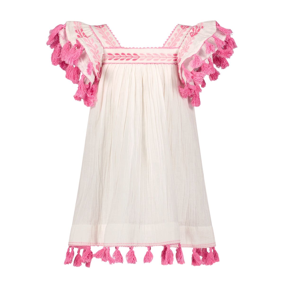 Mer St Barth Serena Girls' Tassel Dress Petal Embroidery