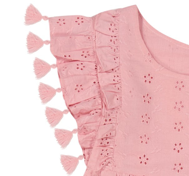Mer St Barth Sophie Girls' Tassel Dress Blush Pink Eyelet