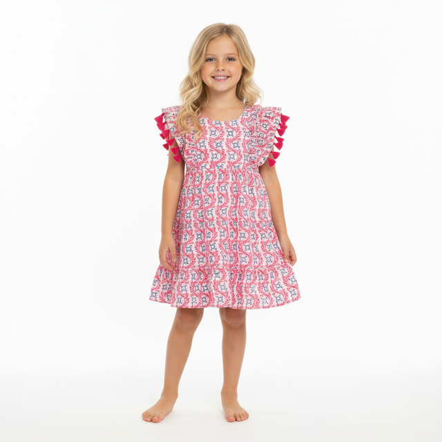 Mer St Barth Sophie Girls' Tassel Dress Jaipur Bloom