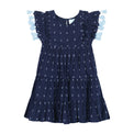 Mer St Barth Sophie Girls' Tassel Dress Navy Turquoise Swiss Dot