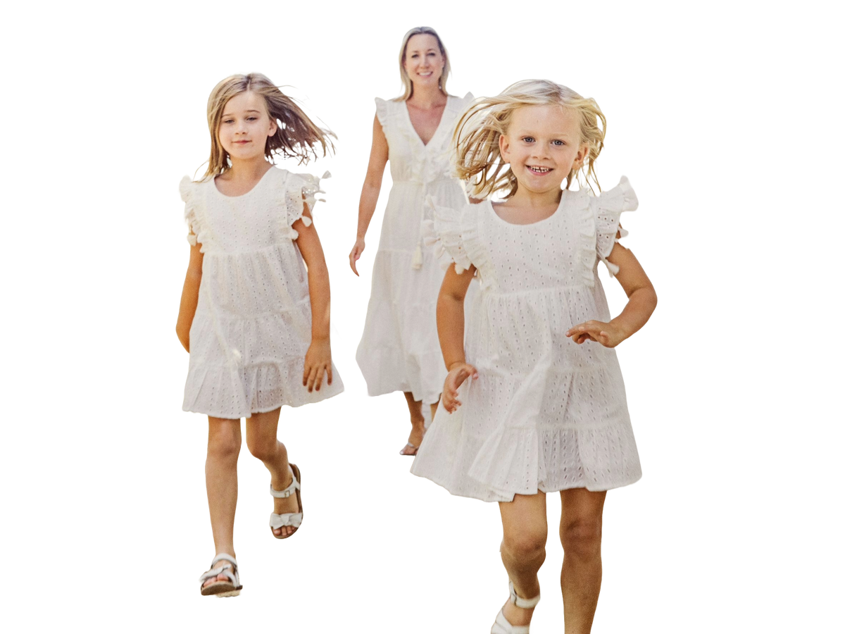 Mer St Barth Sophie Girls' Tassel Dress White Eyelet