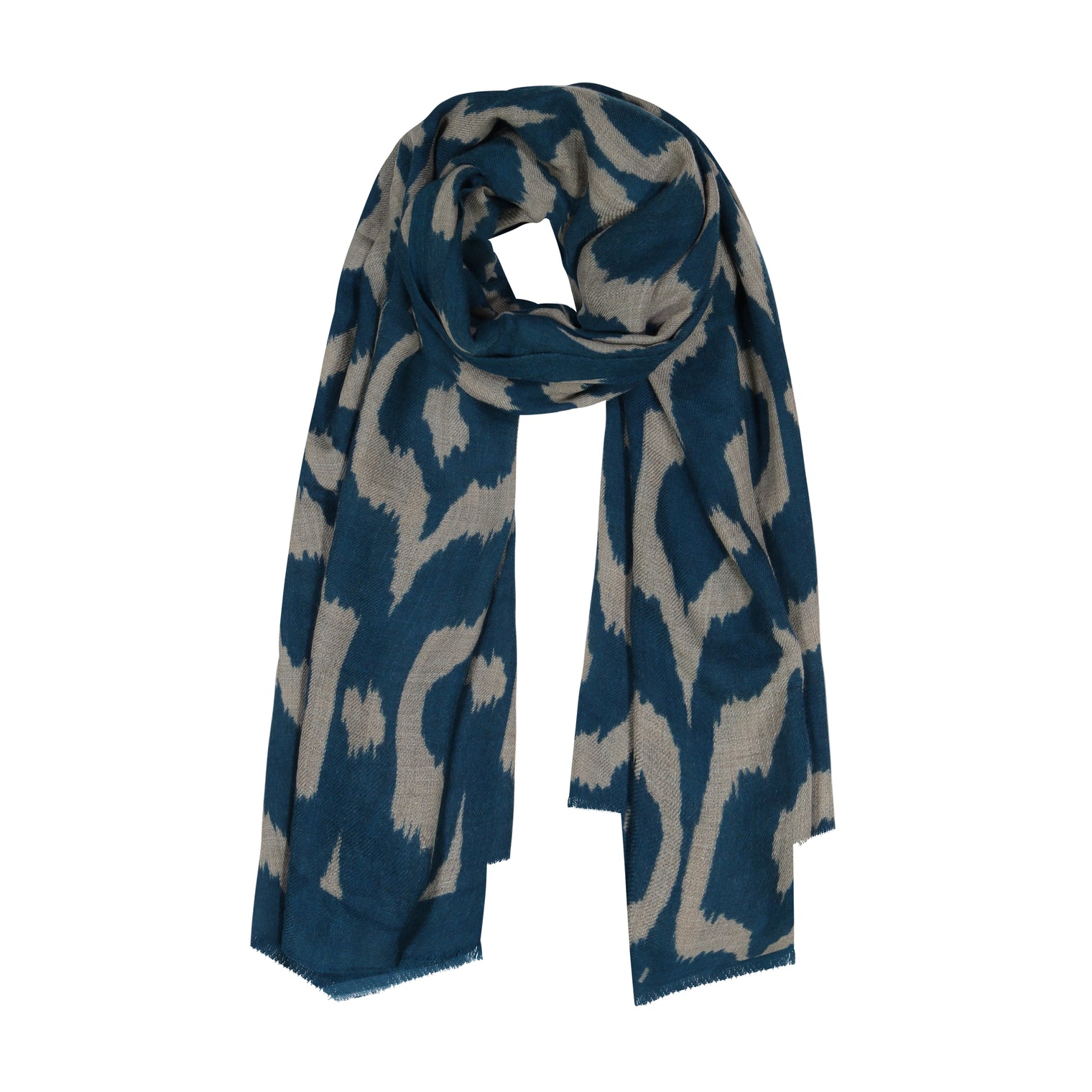 Cashmere Pashmina Shawl Indigo Ikat By Yaser Shaw