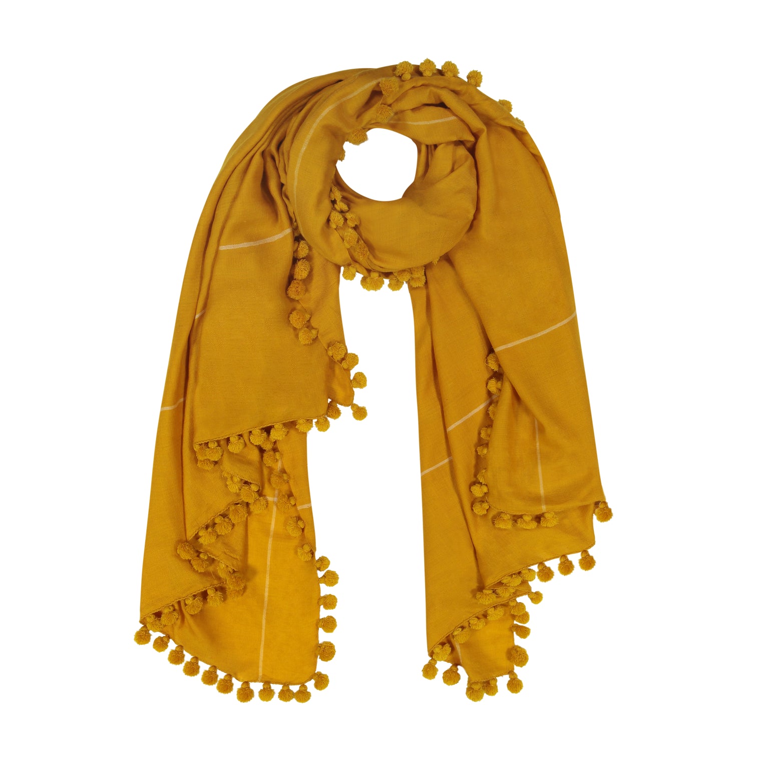 Cashmere Pashmina Shawl Pompom Saffron By Yaser Shaw