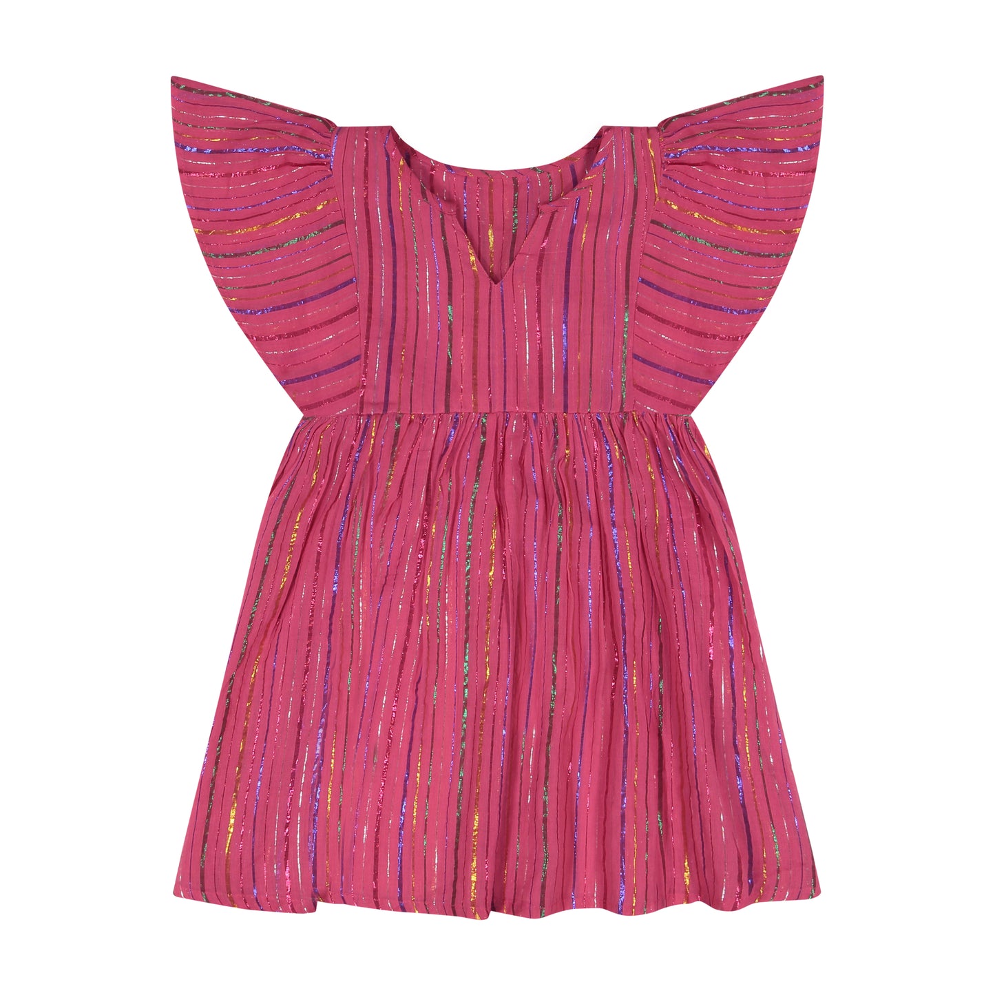 Margaux Flutter Sleeve Dress Pink Lurex Stripe- final sale