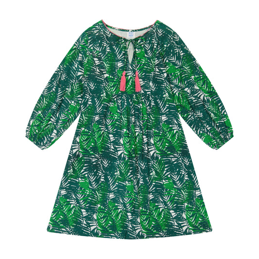 Isabelle Girl's Popover Dress Emerald Palm- final sale