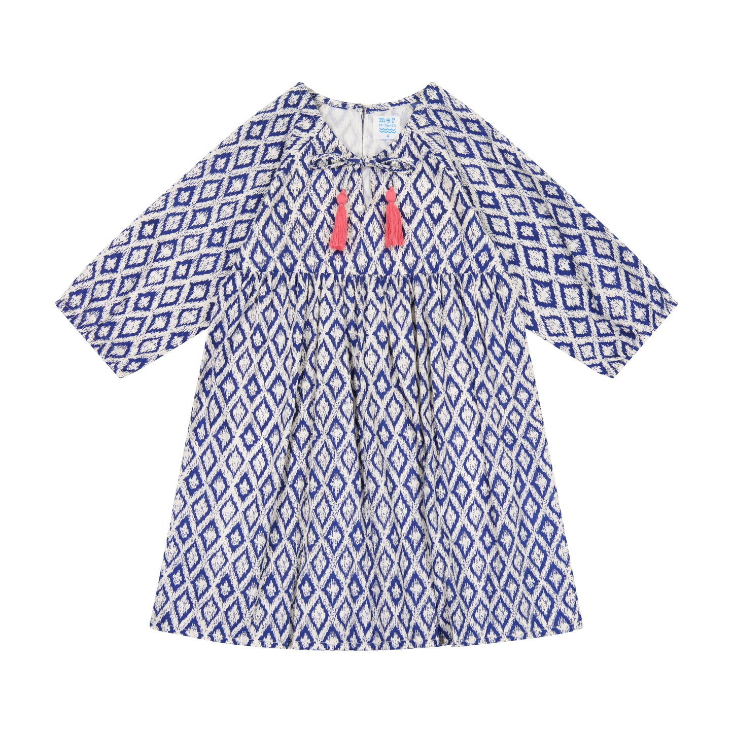 Sara Girl's Popover Dress Navy Ikat