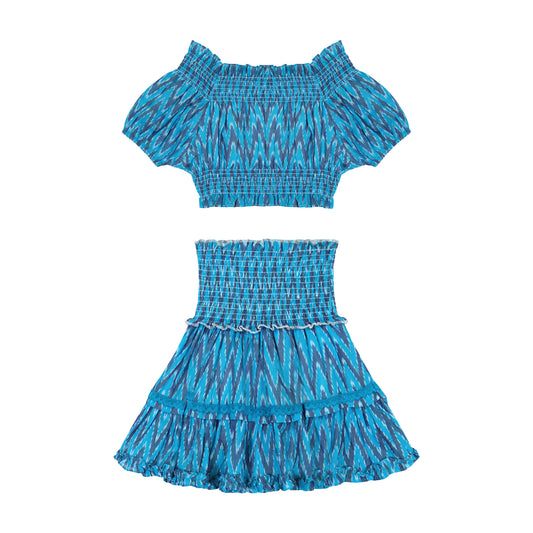 Amelie Women's Crop Top And Skirt Set Turquoise Ikat- final sale