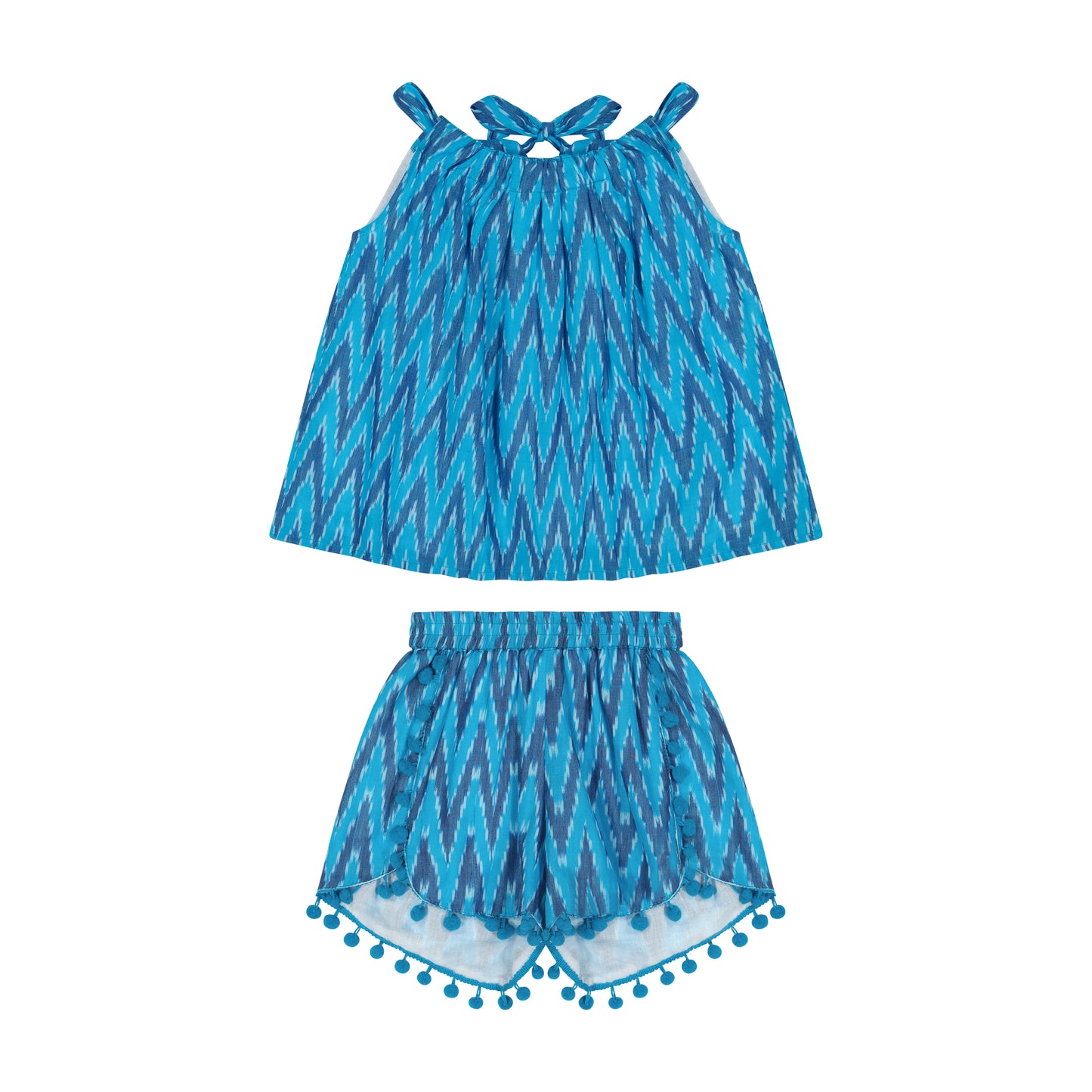 Colette Girl's Top And Short Set Turquoise Blue Ikat - final sale