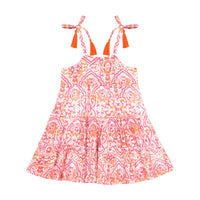 Bella Girl's Shoulder Tie Sundress Safi Pink Block Print