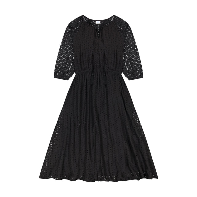 Solange Women's Popover Dress Black Eyelet (midi length)