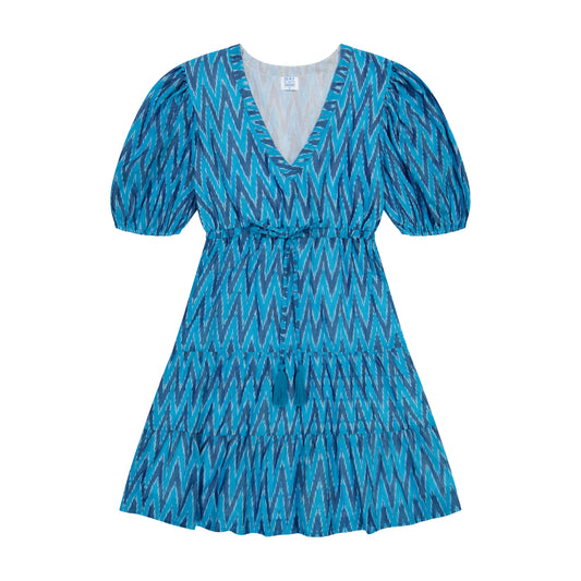 Florence Women's Mini Dress Turquoise Ikat- final sale
