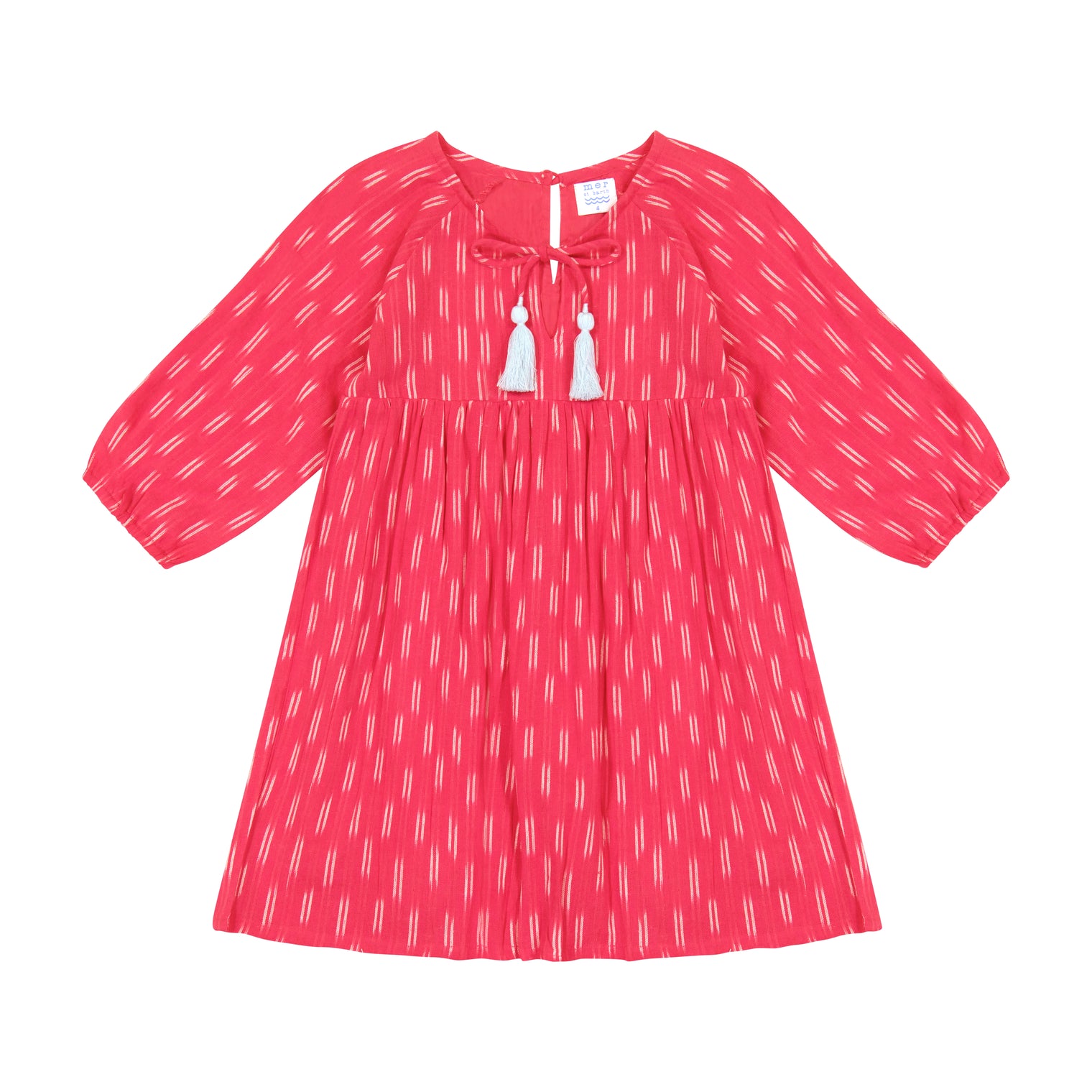 Sara Girl's Popover Dress Fuchsia Ikat