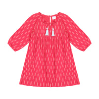 Sara Girl's Popover Dress Fuchsia Ikat