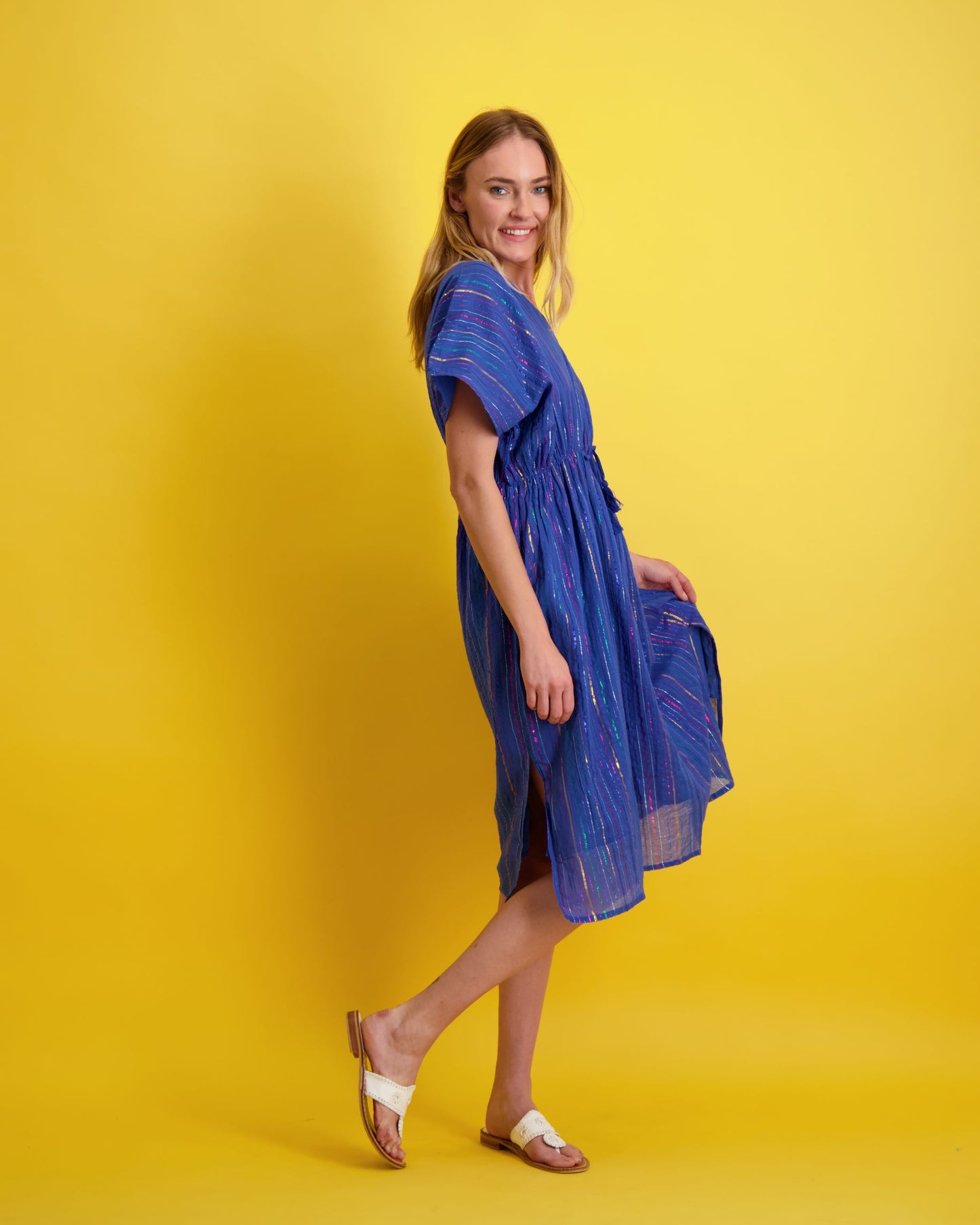 Delphine Women's Kaftan Marine Lurex Stripe- final sale