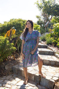 Delphine Women's Kaftan Emerald Lotus Block Print