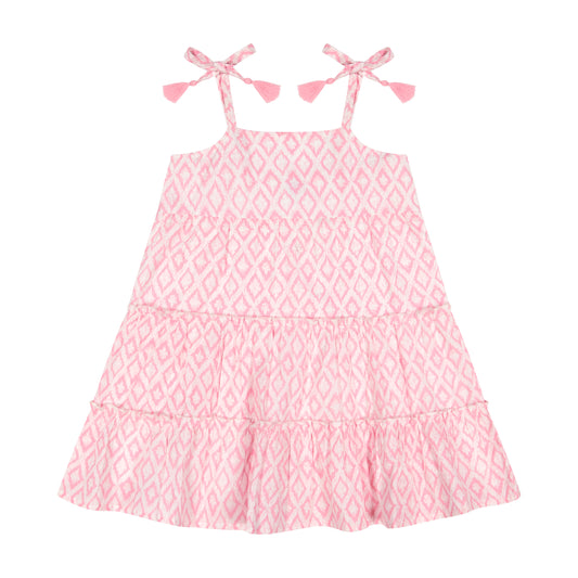 Bella Girl's Shoulder Tie Sundress Soft Pink Ikat- final sale