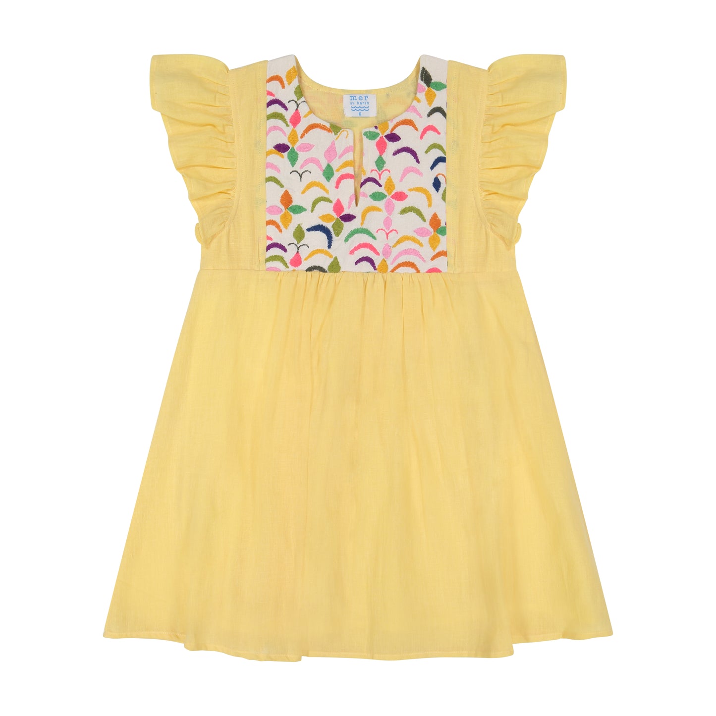 Dominique Girl's Flutter Sleeve Vintage Panel Dress Yellow- final sale - Final Sale
