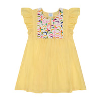 Dominique Girl's Flutter Sleeve Vintage Panel Dress Yellow