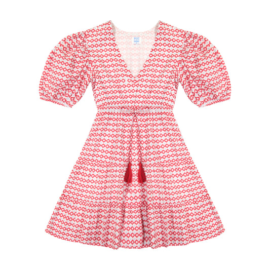 Florence Women's Mini Dress Red Aqua Ikat- final sale