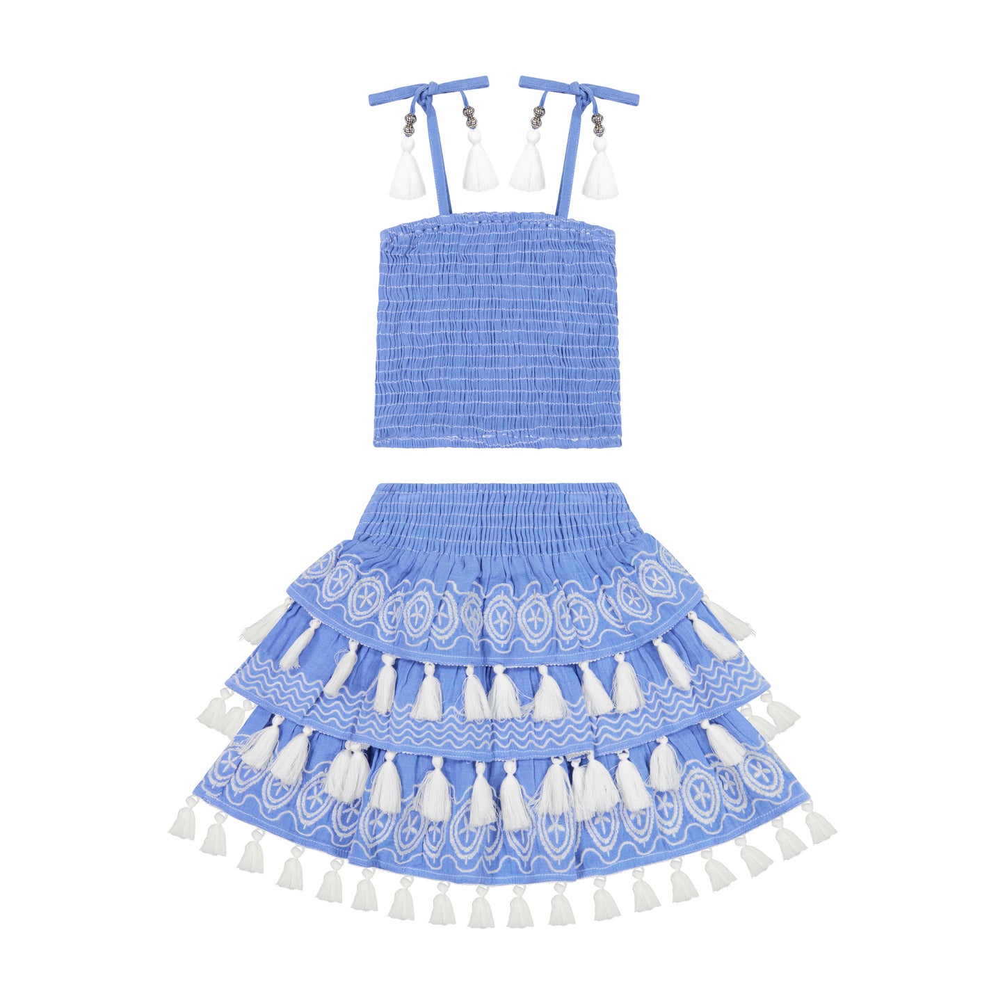 Louisa Girl's Smocked Top And Skirt Set Aegean Blue