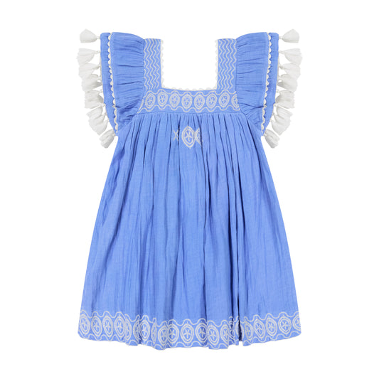 Serena Girl's Tassel Dress Aegean Blue