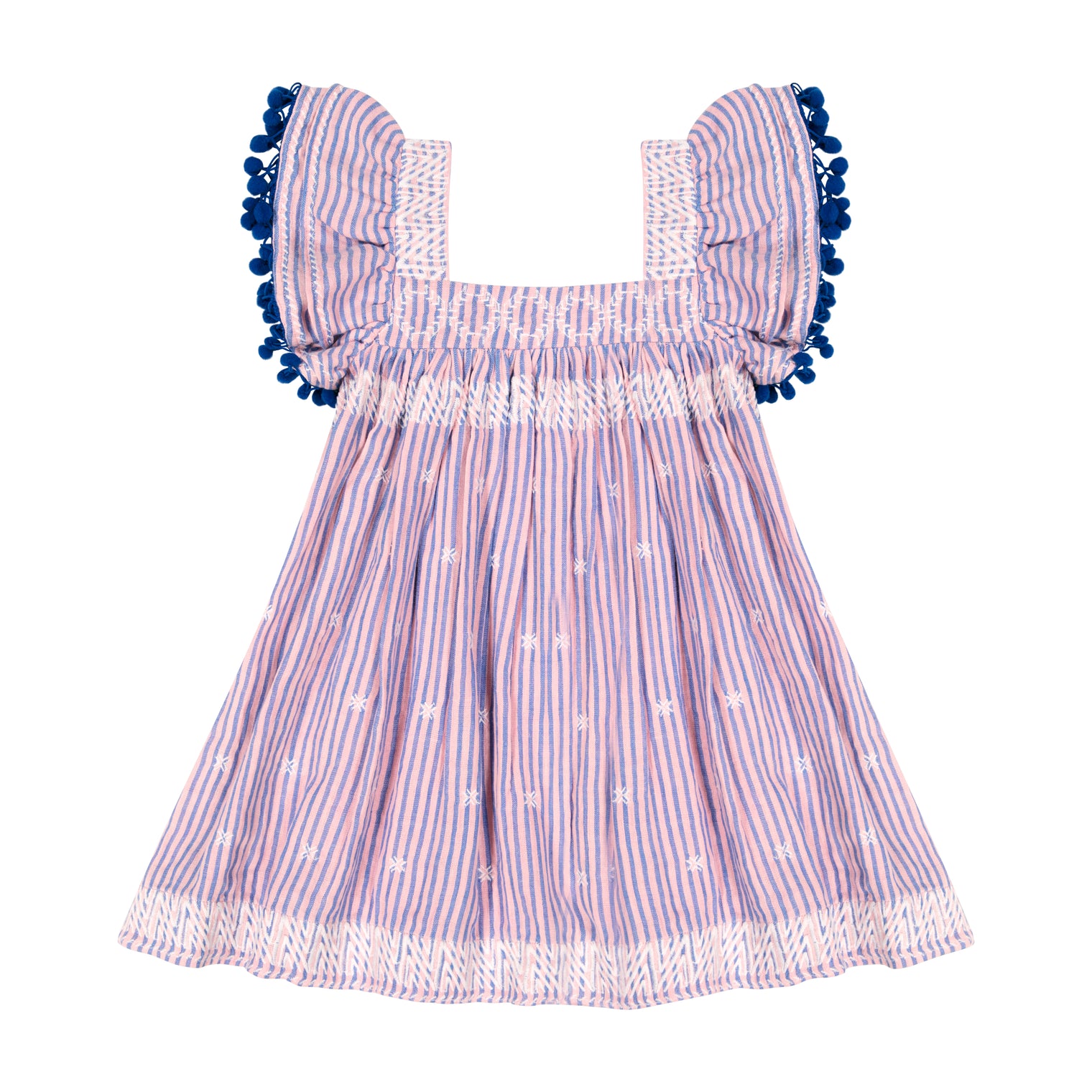 Serena Girl's Tassel Dress Pink Blue Stripe