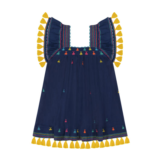 Serena Girl's Tassel Dress Classic Blue - final sale
