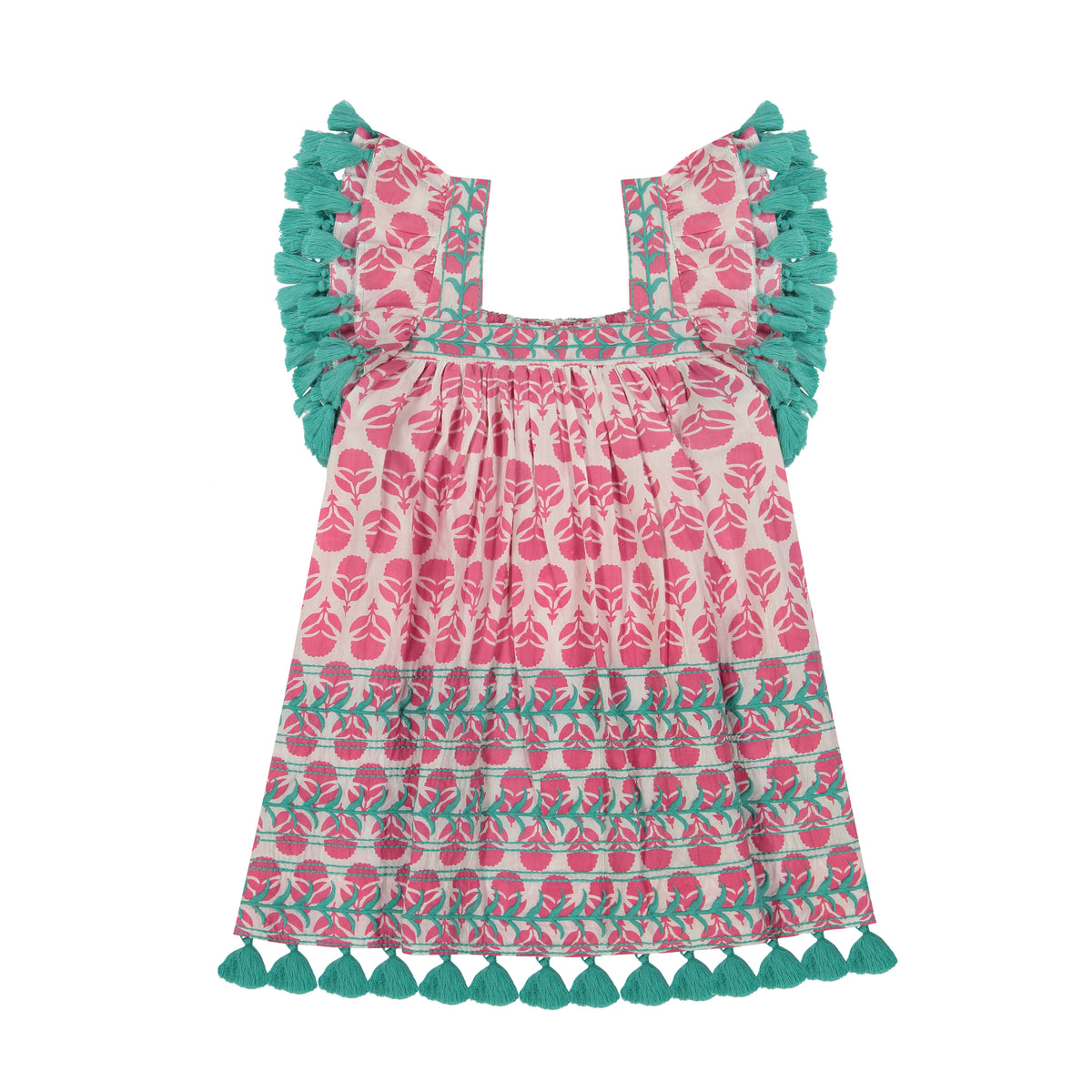 Serena Girl's Tassel Dress Fuschia Floral Block Print - final sale ...