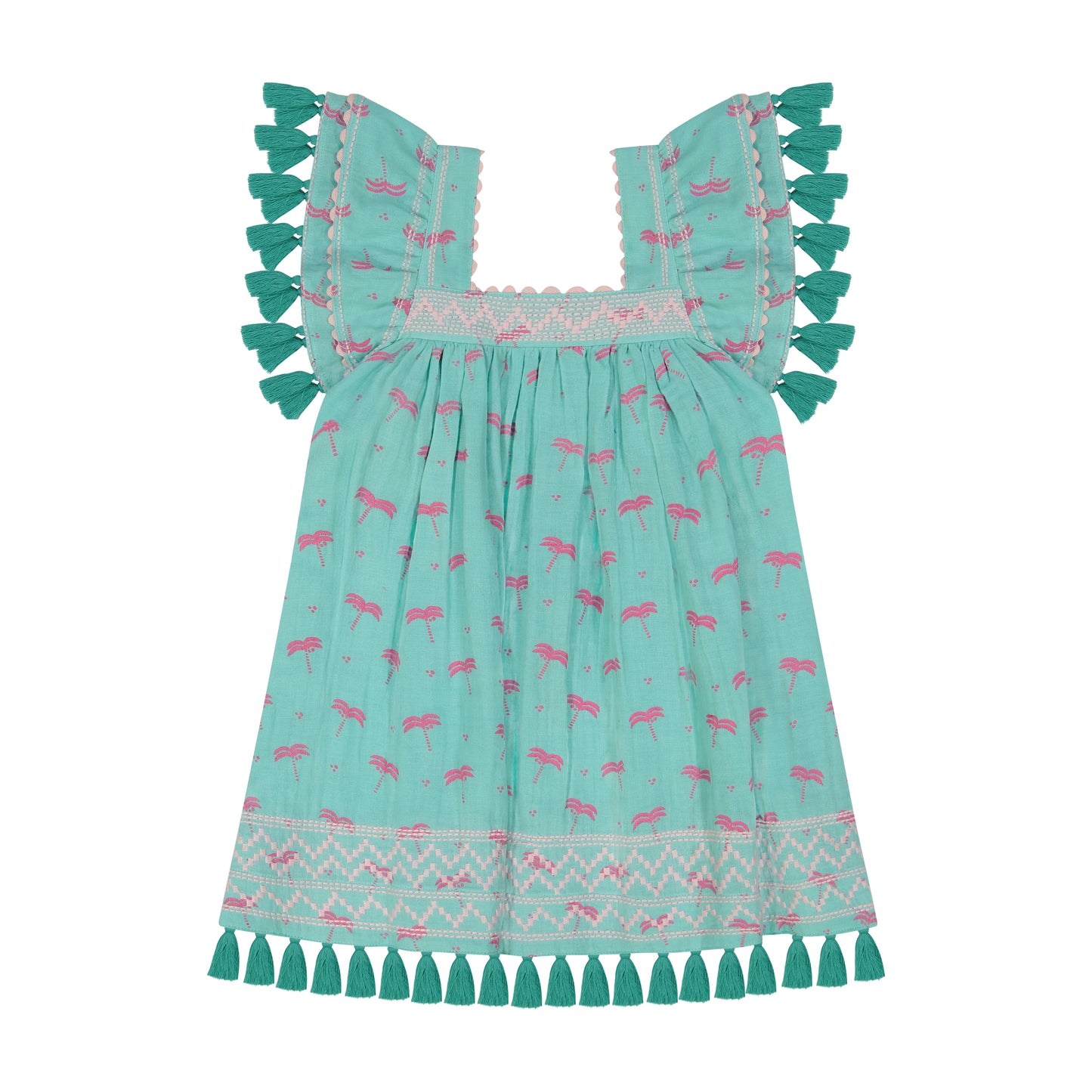 Serena Girl's Tassel Dress Swaying Palm Aqua - final sale