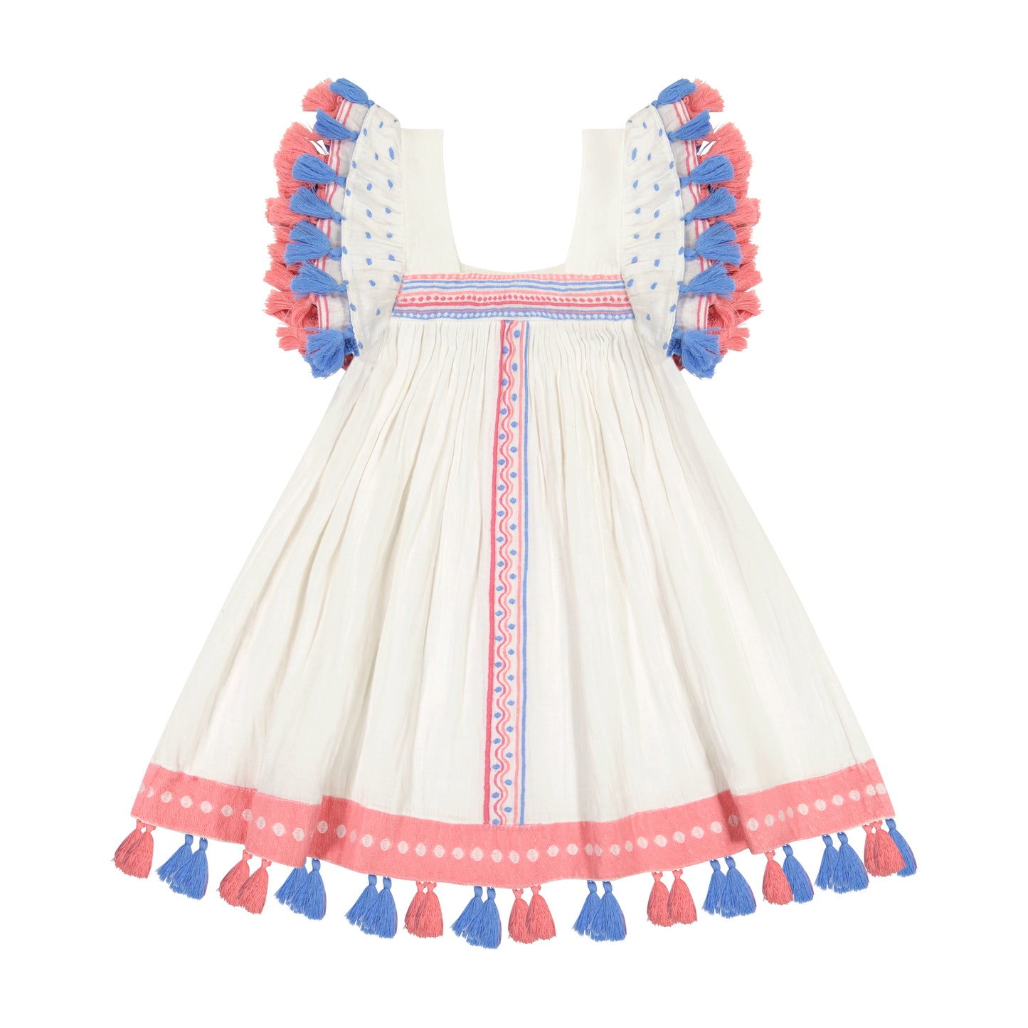 Serena Girl's Tassel Dress White Embroidery