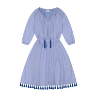 Solange Women's Popover Dress Blue Stripe Swiss Dot