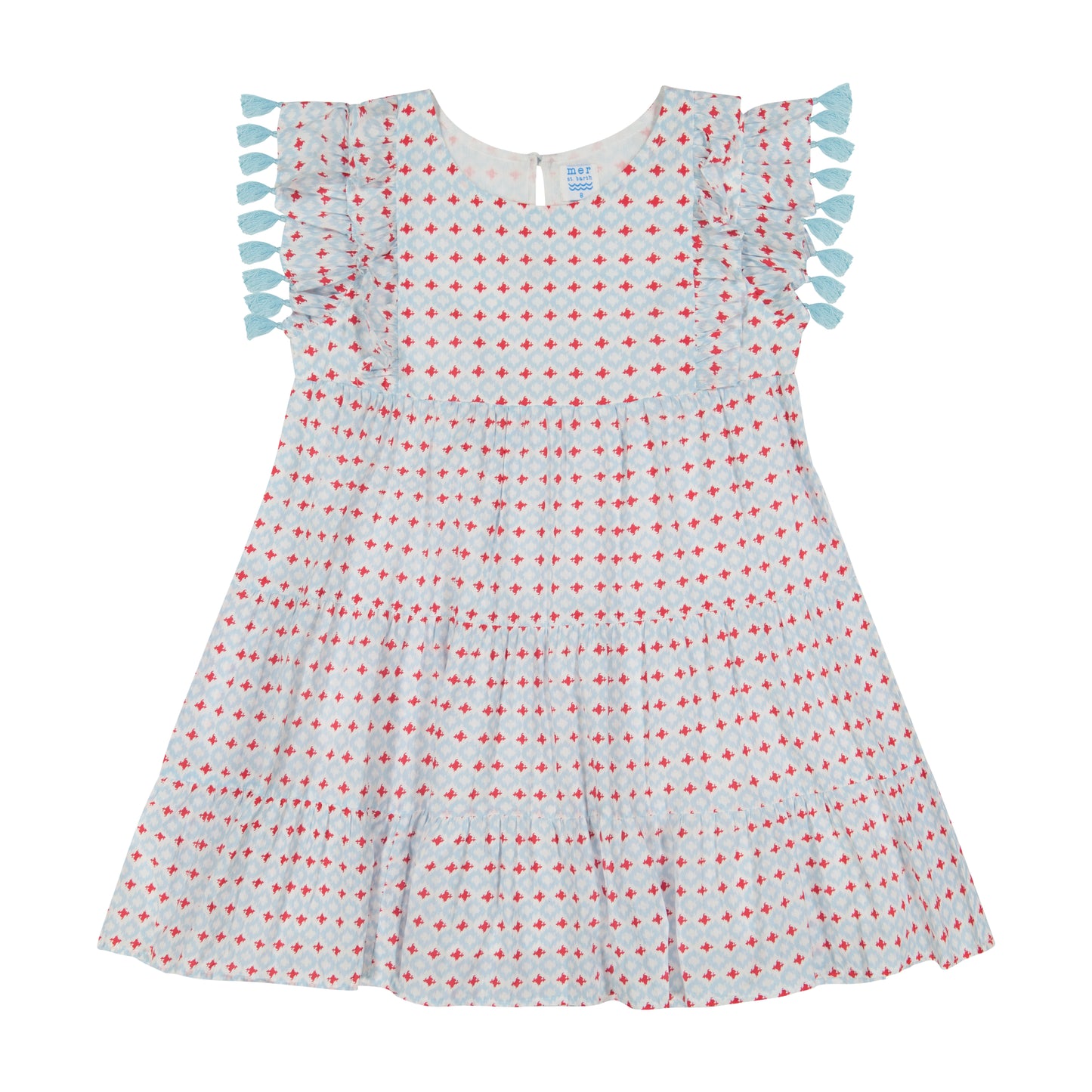 Sophie Girl's Tassel Dress Aqua Red Ikat