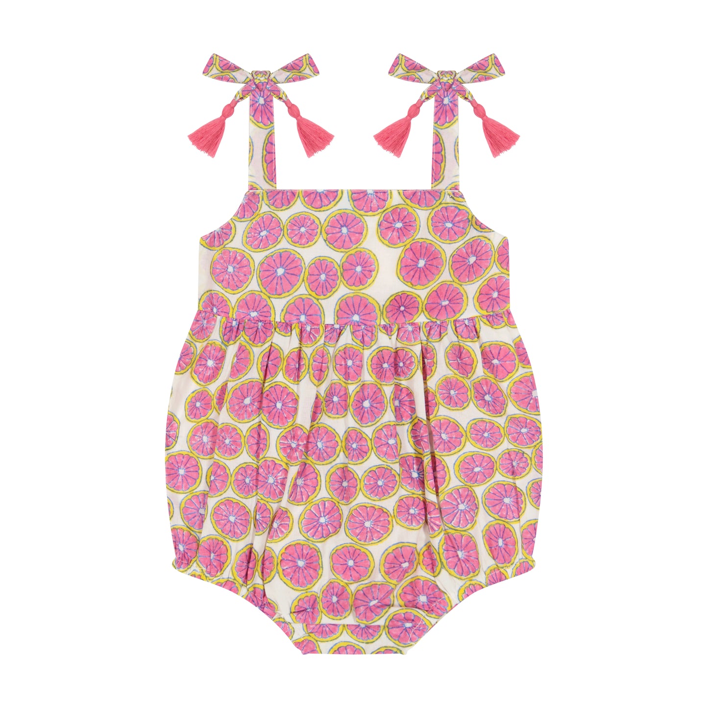 Zoe Shoulder Tie Baby Romper Citrus Pink- final sale