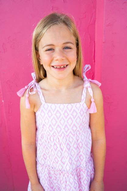 Bella Girl's Shoulder Tie Sundress Soft Pink Ikat- final sale