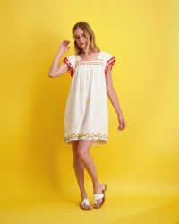 Sandrine Women's Dress White Floral Embroidery- final sale
