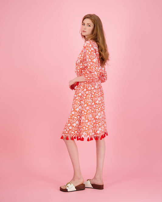 Solange Women's Popover Dress Coral Block Print - final sale