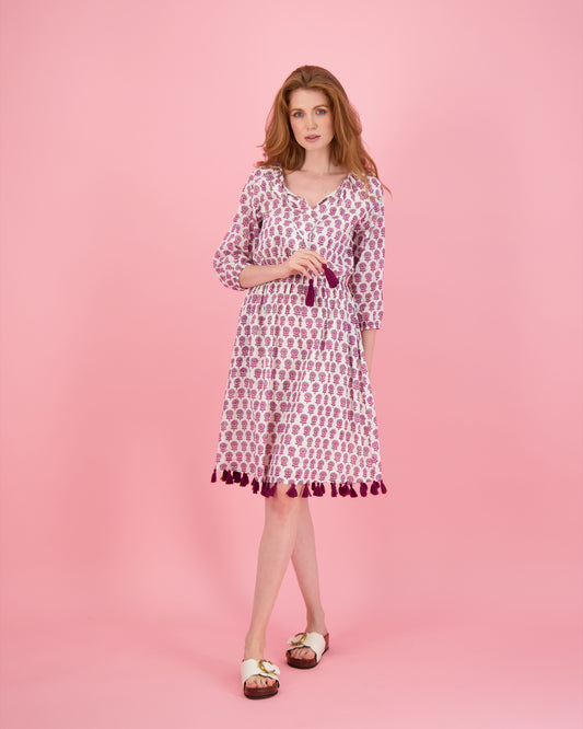 Solange Women's Popover Dress Aubergine Block Print - final sale