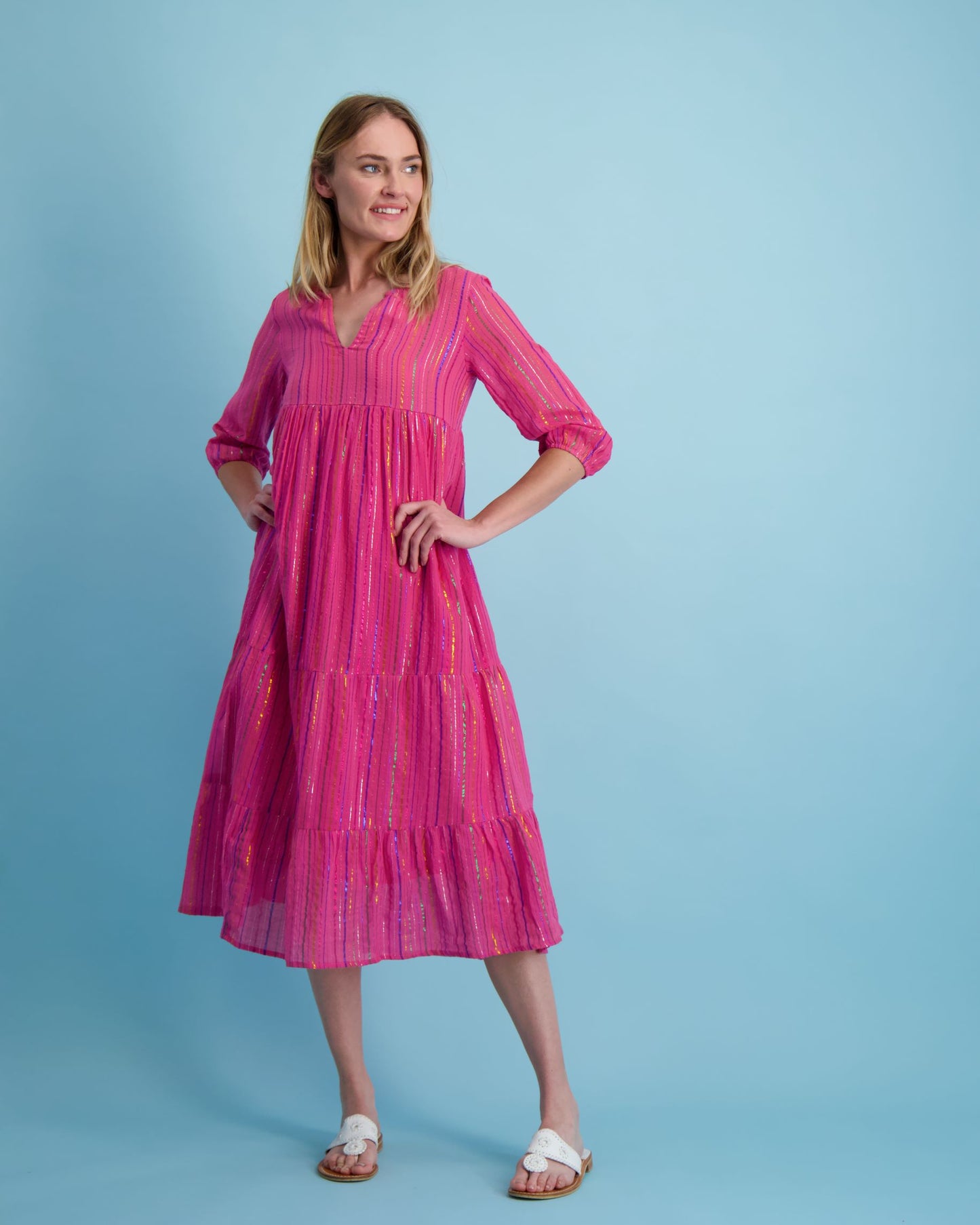 Talia Women's Maxi Dress Pink Lurex Stripe- final sale