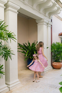 Mer St Barth Bella Girls' Shoulder Tie Sundress Safi Pink Block Print