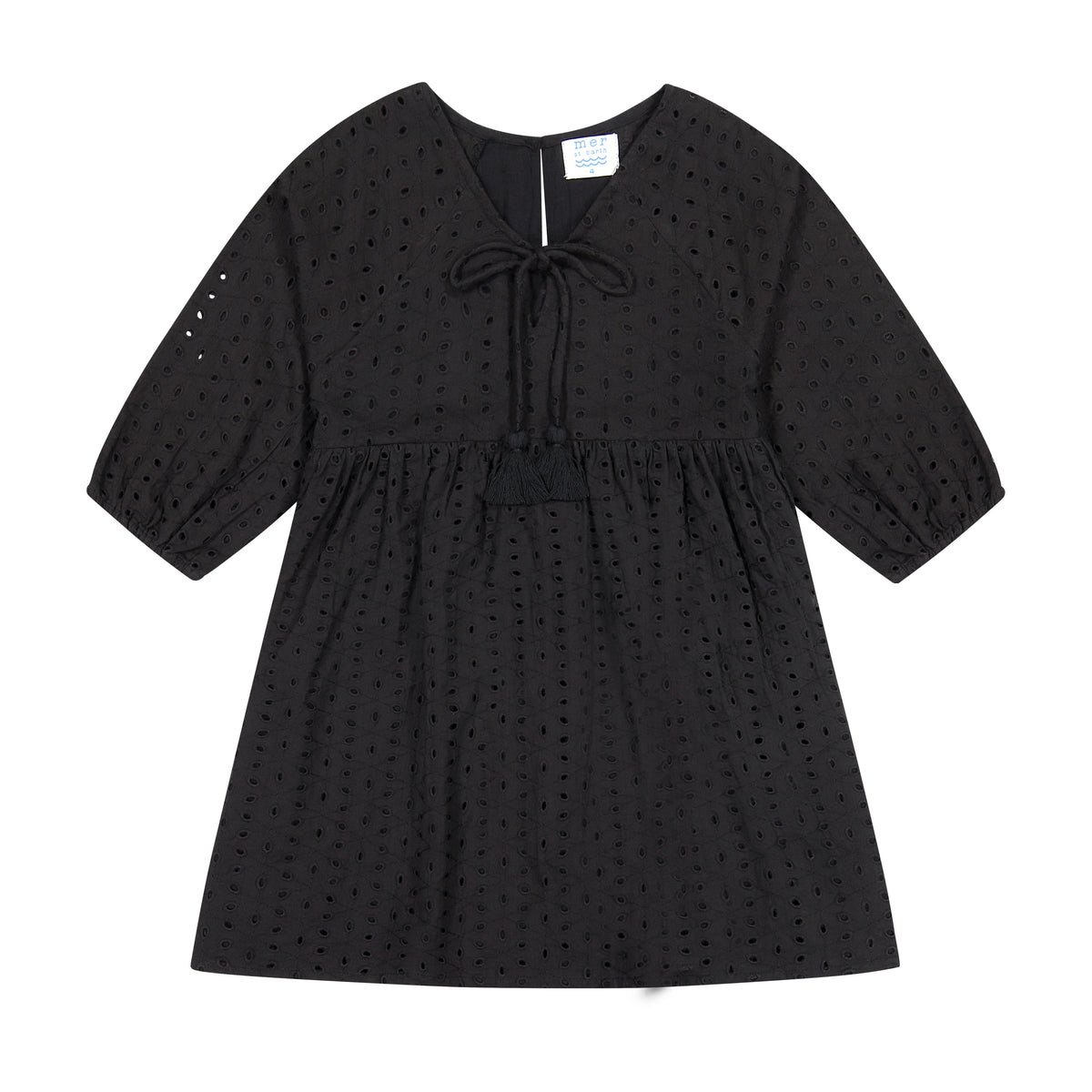 Mer St Barth Sara Girls' Popover Dress Black Eyelet