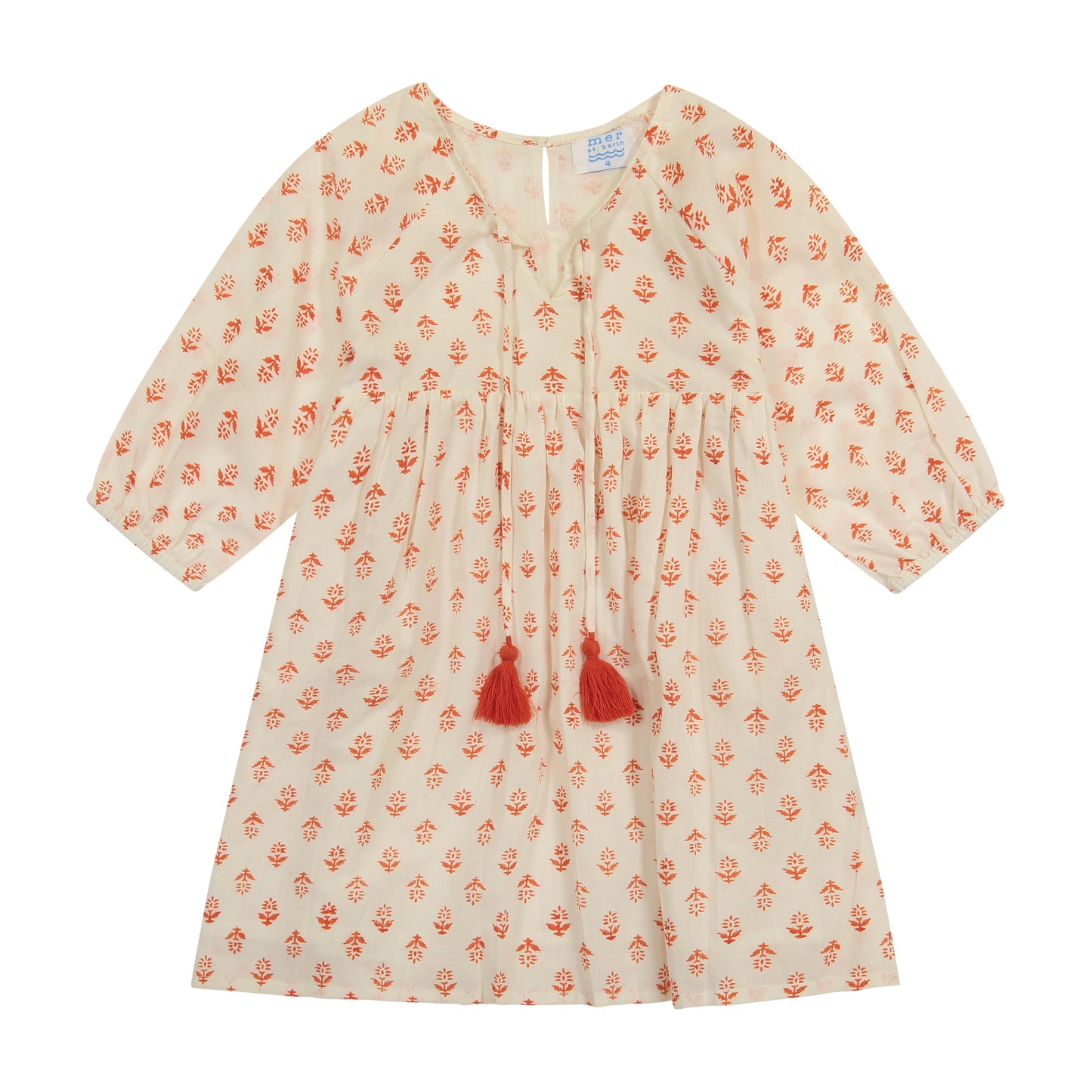 Sara Girl's Popover Dress Coral Block Print