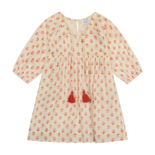 Sara Girl's Popover Dress Coral Block Print - final sale