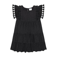 Mer St Barth Sophie Girls' Tassel Dress Black Eyelet